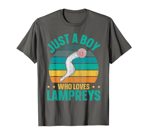 Sea Lamprey Fish Quote Just a boy who Loves Lampreys Quote for a Lamprey Boy T-Shirt - size chart