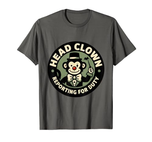Mademark Head Clown Reporting For Duty Circus Monkey Design T-Shirt - Men - size chart