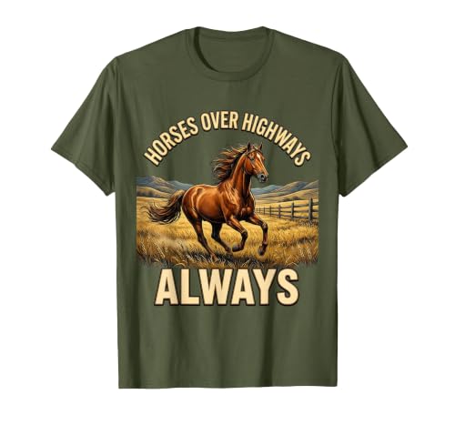 Mademark Horses Over Highways Always Equestrian Design T-Shirt - Men - size chart