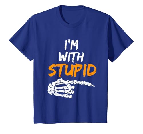 I'm With Stupid Shirts I'm with Stupid Skeleton Hand Pointing Right Funny Halloween T-Shirt - size chart