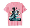 Mademark Woman Riding Shark Through Crashing Wave T-Shirt - size chart