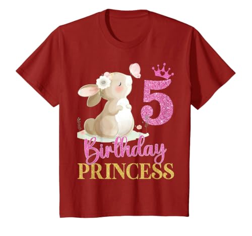 Kids 5th Birthday Rabbit Princess Girl Bunny 5 Years Old T-Shirt — design detail