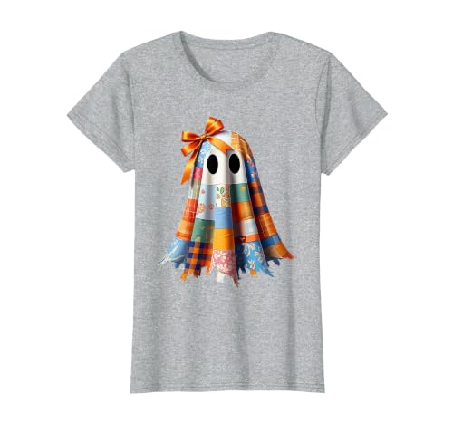 Patchwork Quilt Ghost Halloween Quilter Autumn Tee Patchwork Ghost Quilt Halloween Quilter Fall Autumn Bow Cute T-Shirt -