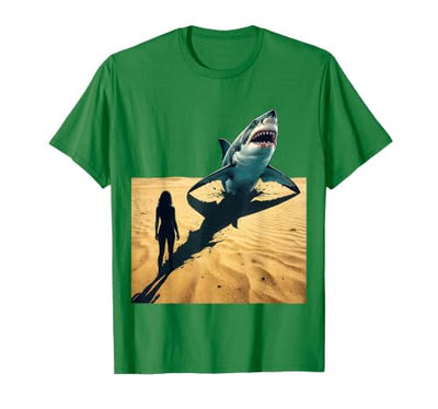 Shark Shadow Burst Fierce Woman Beach Art T-Shirt