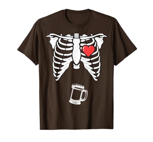 Funny Halloween Shirts Lazy Costume Party Skeleton Pregnancy Beer Shirt Xray Halloween Soon to Be Dad T-Shirt - size chart