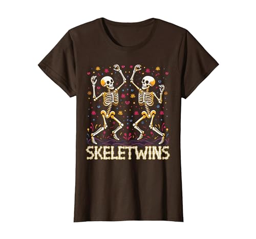 Spirit Week Twin Day Skeletwins Halloween Twins Dancing Skeletons Twins Halloween Matching Skeletwins T-Shirt - size chart