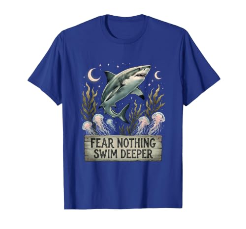 Mademark Fear Nothing Swim Deeper Shark Women Design T-Shirt - size chart