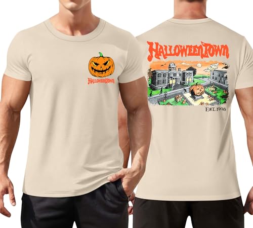 Ithalt Mens Halloween Shirt Halloweentown T Shirt Pumpkin Short Sleeve Top - size chart