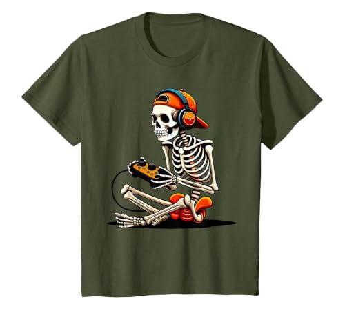 halloween skeleton shirts for teen boys men kids Halloween Skeleton Gamer Video Gaming Funny Gaming Skeleton T-Shirt - size