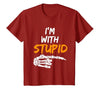 I'm With Stupid Shirts I'm with Stupid Skeleton Hand Pointing Right Funny Halloween T-Shirt - size chart