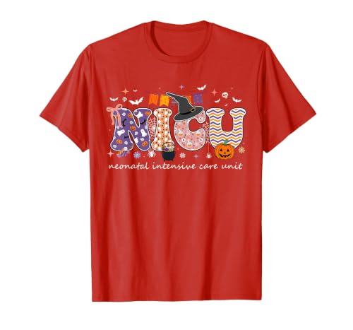 Halloween NICU Nurse Neonatal Intensive Care Neonatal Intensive Care Unit Coquette NICU Nurse Halloween T-Shirt - size chart