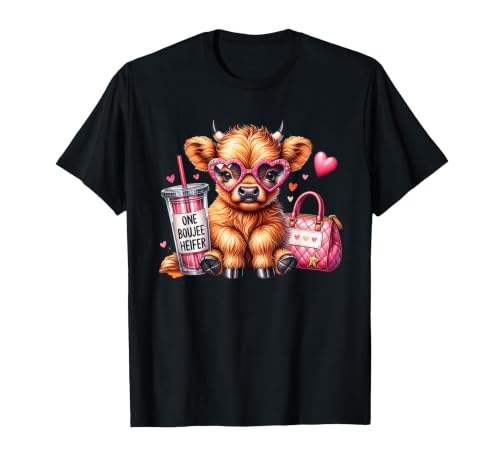 Highland Cow Land of NYC One Boujee Heifer Highland Cow Bougie Pink Tumbler Handbag T-Shirt - size chart