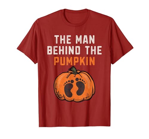 Halloween Pregnancy Announcement for Future Dad The Man Behind The Pumpkin Dad Halloween Pregnancy Reveal T-Shirt - size
