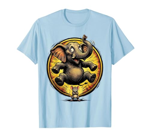 Mademark Elephant Scared by Tiny Mouse Funny Animal Design T-Shirt - Men - size chart