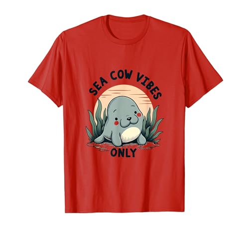 Mademark Sea Cow Vibes Only Manatee Design T-Shirt - size chart