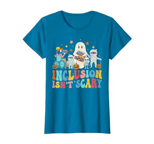 Inclusion Matters Tees Halloween Sped Teacher Kids Inclusion Isn't Scary Ghost Mummy Halloween SLP Sped Teacher T-Shirt -