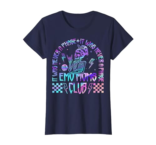 Emo Moms Club Halloween Costume Funny Skeleton It was Never A Phase Emo Moms Club Mother's Day Skeleton T-Shirt - size chart