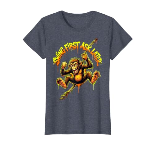 Mademark Swing First Ask Later Funny Monkey Design T-Shirt - Women - size chart