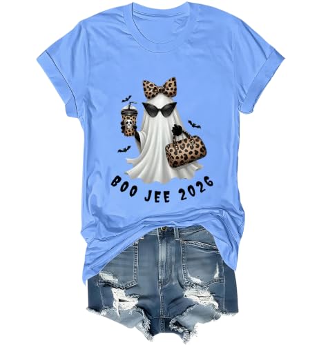 WQFQW Boo JEE 2026 Ghost Funny Halloween Leopard Print Ghost Shirt for Women - size chart