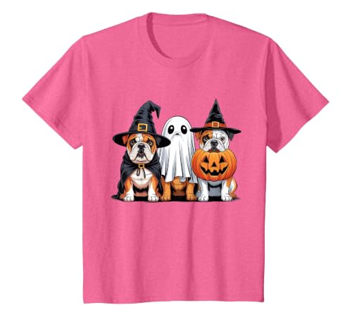 English Bulldog Halloween Funny Dog Lover Pumpkin Witch T-Shirt - size chart