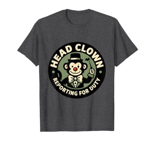 Mademark Head Clown Reporting For Duty Circus Monkey Design T-Shirt - Men - size chart