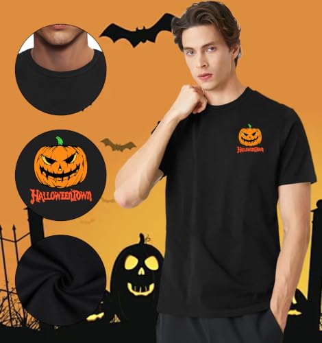 Ithalt Mens Halloween Shirt Halloweentown T Shirt Pumpkin Short Sleeve Top - size chart