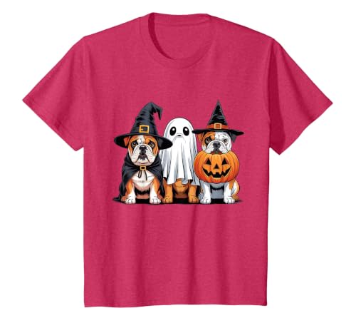 English Bulldog Halloween Funny Dog Lover Pumpkin Witch T-Shirt - size chart