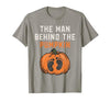 Halloween Pregnancy Announcement for Future Dad The Man Behind The Pumpkin Dad Halloween Pregnancy Reveal T-Shirt - size