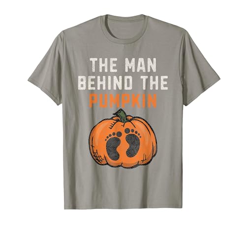 Halloween Pregnancy Announcement for Future Dad The Man Behind The Pumpkin Dad Halloween Pregnancy Reveal T-Shirt - size