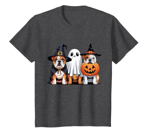 English Bulldog Halloween Funny Dog Lover Pumpkin Witch T-Shirt - size chart