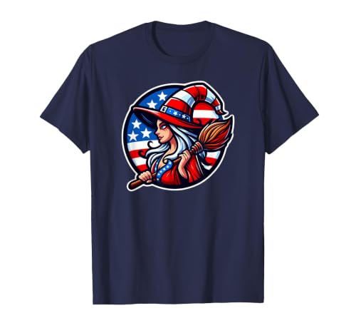 Witch American Patriotic Halloween USA T-Shirt - size chart