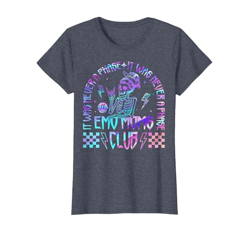 Emo Moms Club Halloween Costume Funny Skeleton It was Never A Phase Emo Moms Club Mother's Day Skeleton T-Shirt - size chart