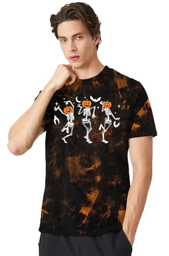 CAZYCHILD Halloween Shirts for Men Funny Halloween Pumpkin Shirt Dancing Skeleton Tee - size chart