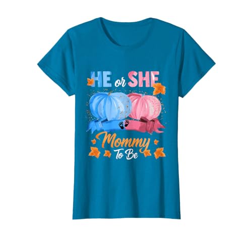 He Or She Pumpkin Gender Reveal Party Supplies Tee Halloween Pumpkin Gender Reveal He or She Mommy to Be T-Shirt - size chart