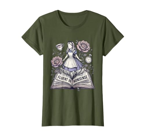 Mademark Fluent In Nonsense Alice in Wonderland Design T-Shirt - size chart