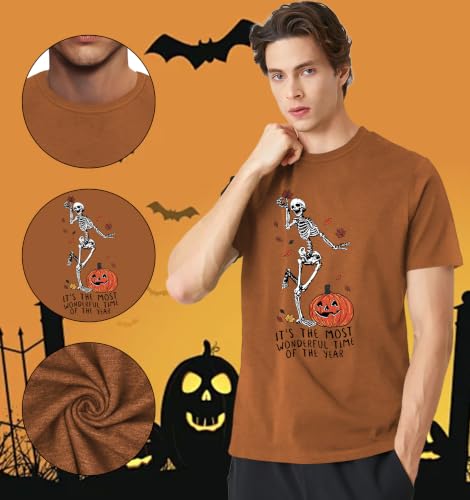 Ithalt Mens Halloween Shirt Halloweentown T Shirt Pumpkin Short Sleeve Top - size chart