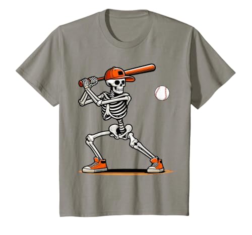 Funny Halloween Skeleton Sports Boys Costume Baseball Skeleton Spooky Boys Halloween Baseball Player T-Shirt - size chart