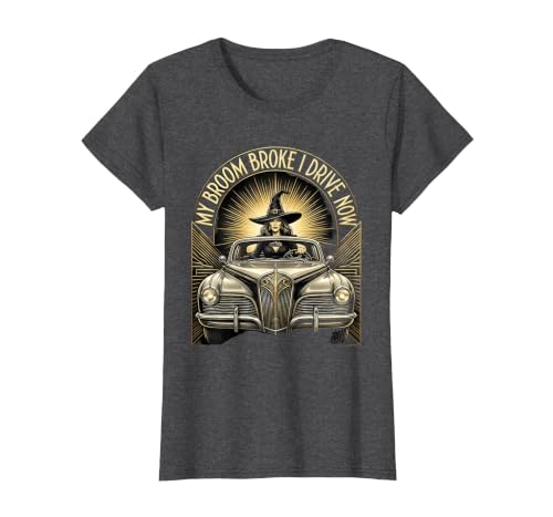 Mademark My Broom Broke I Drive Now Witch Halloween T-Shirt - size chart