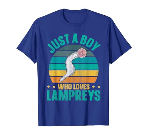 Sea Lamprey Fish Quote Just a boy who Loves Lampreys Quote for a Lamprey Boy T-Shirt - size chart