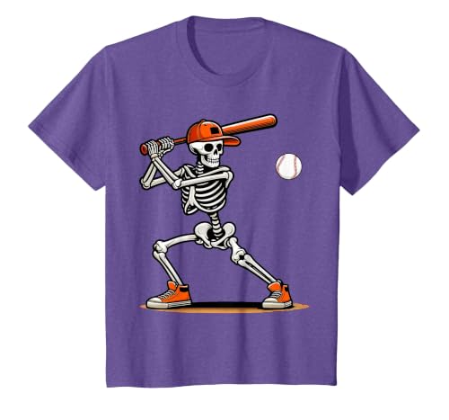 Funny Halloween Skeleton Sports Boys Costume Baseball Skeleton Spooky Boys Halloween Baseball Player T-Shirt - size chart