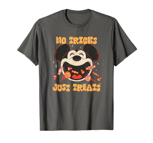 Disney Mickey Mouse Halloween Candy No Tricks Just Treats T-Shirt - size chart