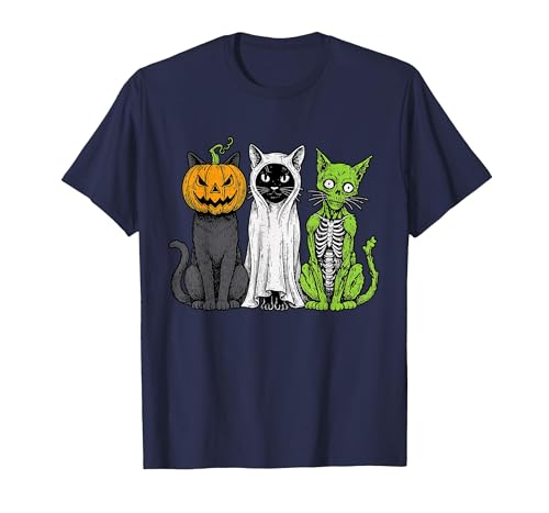 Halloween Tees for Women Men Kids Skeleton Cat Pumpkin Ghost Halloween Kitty Meow Girl Boy Kid T-Shirt - size chart