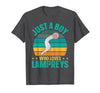 Sea Lamprey Fish Quote Just a boy who Loves Lampreys Quote for a Lamprey Boy T-Shirt - size chart