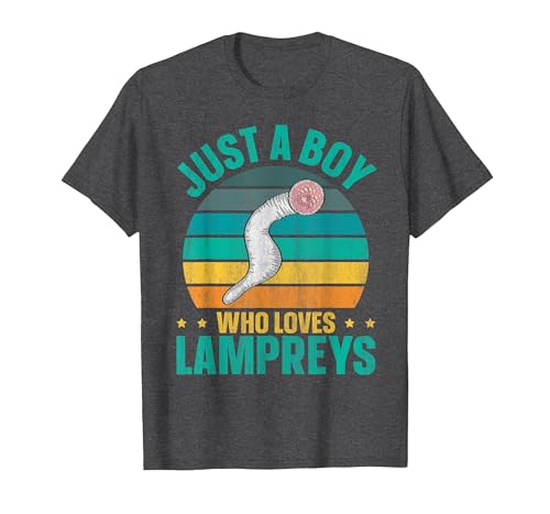 Sea Lamprey Fish Quote Just a boy who Loves Lampreys Quote for a Lamprey Boy T-Shirt - size chart