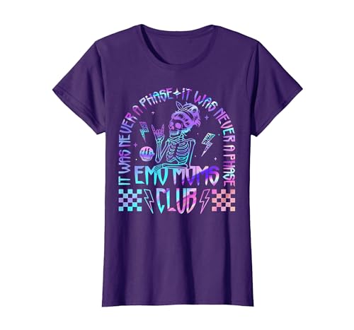 Emo Moms Club Halloween Costume Funny Skeleton It was Never A Phase Emo Moms Club Mother's Day Skeleton T-Shirt - size chart