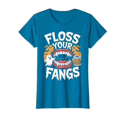 Spooky Dental Office Halloween Dental Crew Ghost Floss Your Fangs Dental Halloween Shirt Dentist Halloween T-Shirt - size