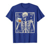 Funny Skeleton Drinking Bourbon Whiskey Halloween Alcoholic T-Shirt - size chart