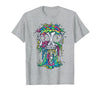 Skull & Halloween Designs for Bikers and Rockers Melting Skull Halloween Colorful Paint Drip Graphic T-Shirt - size chart
