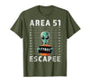 Funny Alien Halloween Costume Mugshot Alien Area 51 Escapee Funny Alien Mug Shot UFO T-Shirt - size chart