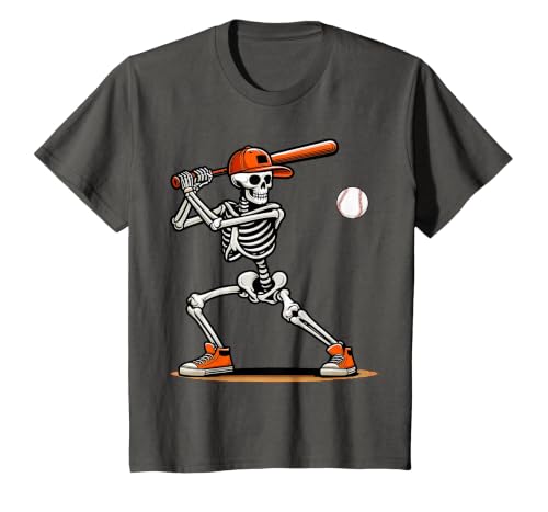Funny Halloween Skeleton Sports Boys Costume Baseball Skeleton Spooky Boys Halloween Baseball Player T-Shirt - size chart